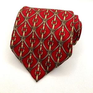 Brooks Brothers Red Twill Bronze Buckle  Leather Belted All Silk Tie Made In USA